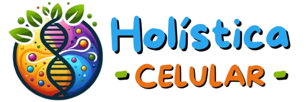 Logotipo de Holística Celular con diseño horizontal en tonos verdes y azules.