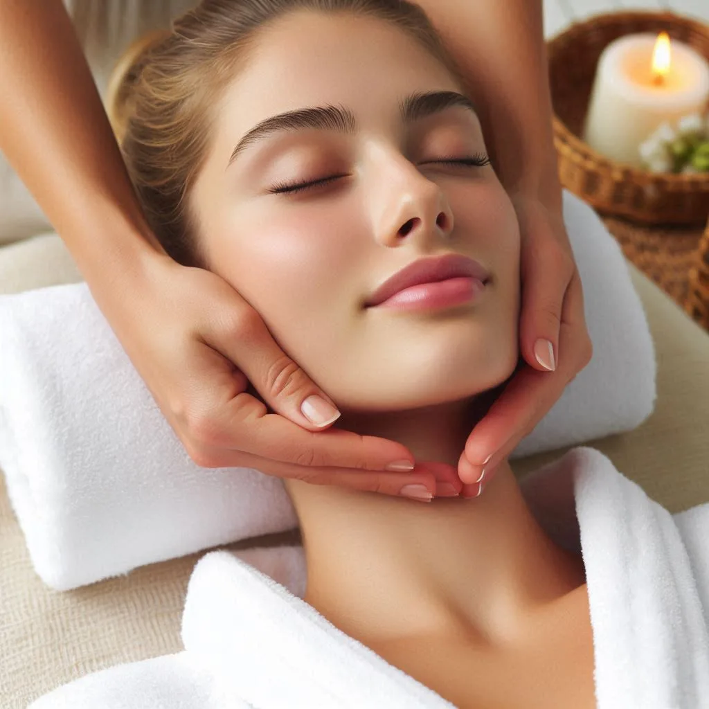 persona relajada recibiendo el masaje facial Persona relajada recibiendo un masaje facial.