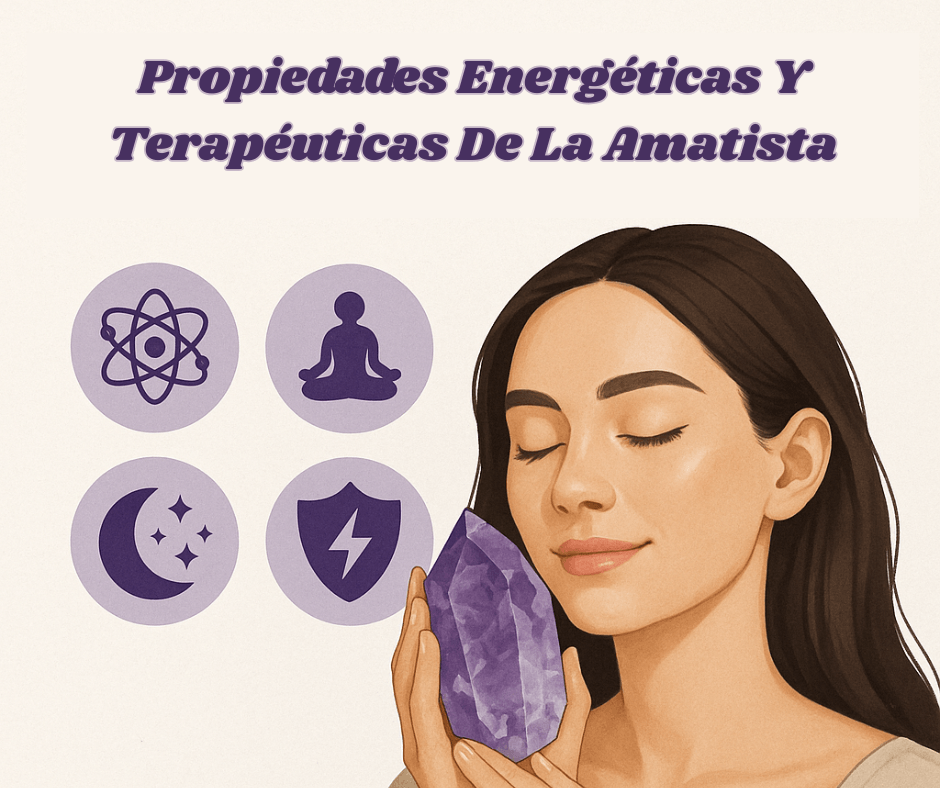 Ilustración digital de amatista representando sus propiedades energéticas y terapéuticas.
