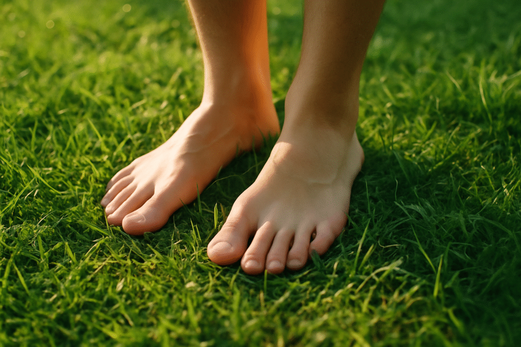 Persona haciendo Grounding en un ambiente exterior, mostrando la facilidad de uso del producto.