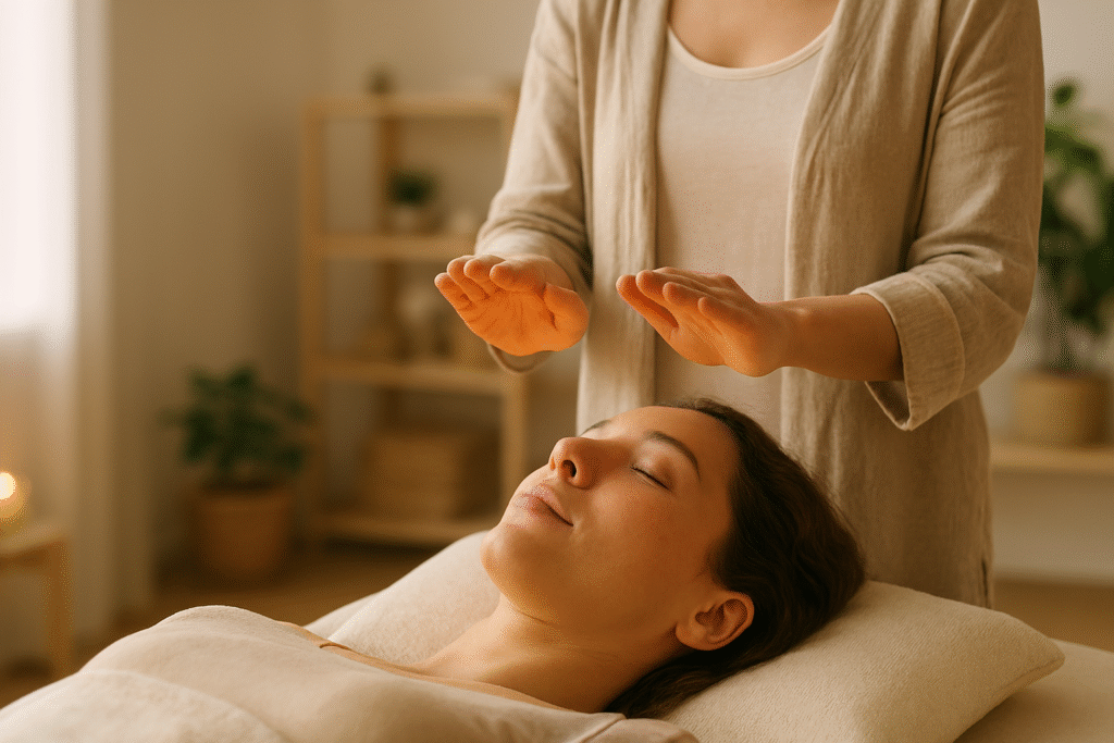 Sesión de Reiki con enfoque en chakras energéticos.