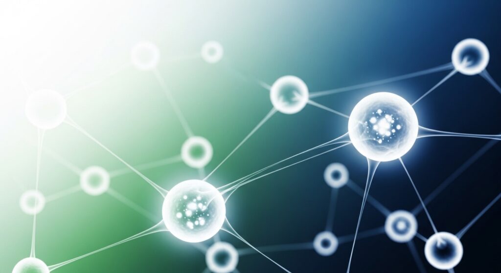 Ilustración de células conectadas representando la nutrición celular en España.